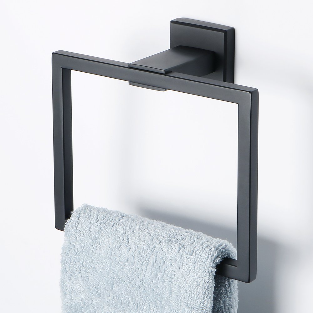 Sayayo Black Hand Towel Holder Towel Ring Square Towel Rail Wall Mounted for Bathroom Kitchen, SUS304 Stainless Steel Modern Design