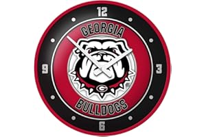 The Fan-Brand NCAA Georgia Bulldogs: UGA - Red Frame - Modern Disc Wall Clock - Sports Team Bar Sign Décor - Home, Dorm, Garage, Office, Fan Cave