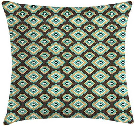 Yinorz Southwestern Throw Pillow Cushion Cover, Rhombus Shapes with Zigzag Details Native American Traditional Old Pattern, Decorative Square Accent Pillow Case, 18 X 18 inches, Multicolor