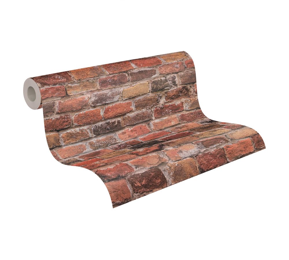 A.S. Création Bricks & Stones 388141 Non-Woven Brick Wallpaper 10.05 m x 0.53 m Made in Germany Red/Orange