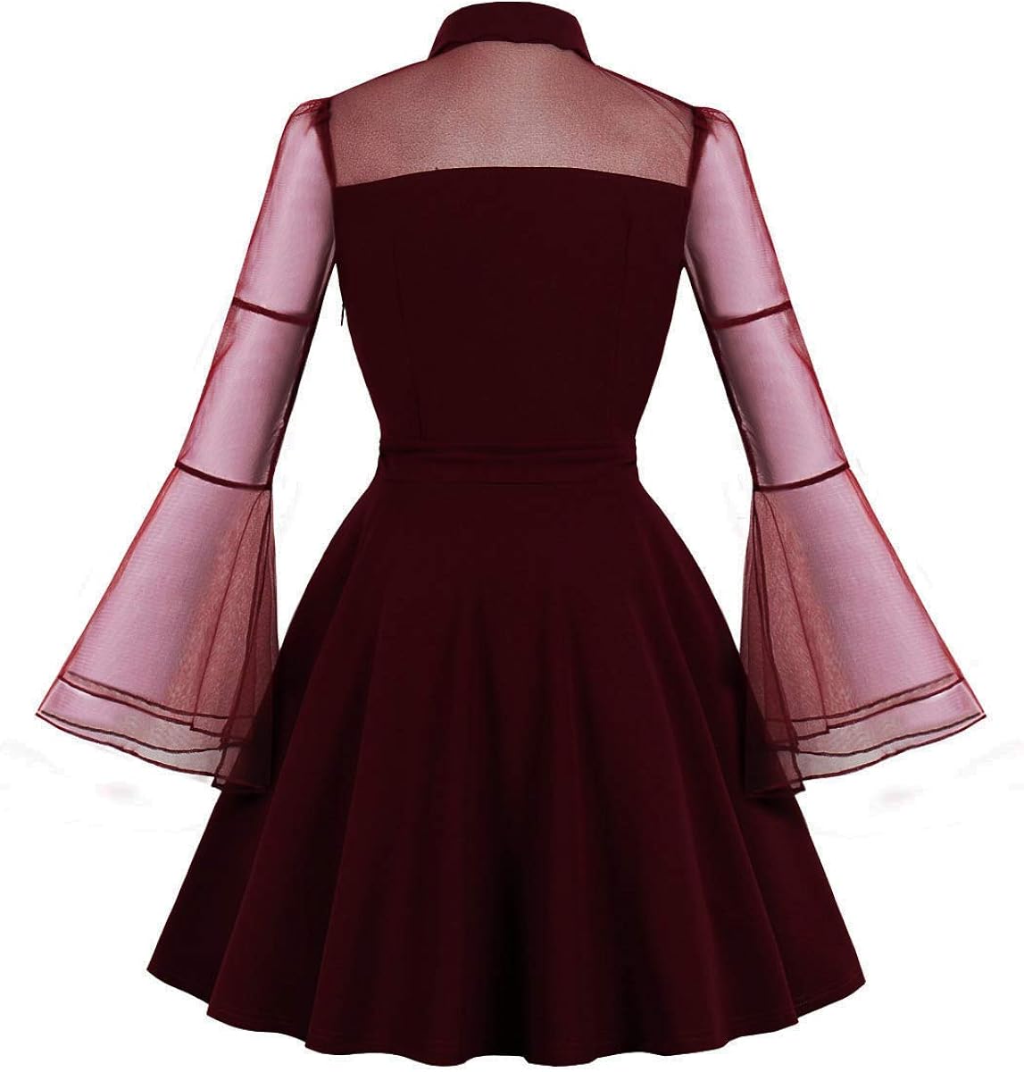 Wellwits Women's Keyhole Mesh Bell Sleeve Knee Swing Cocktail Dress at  Women’s Clothing store