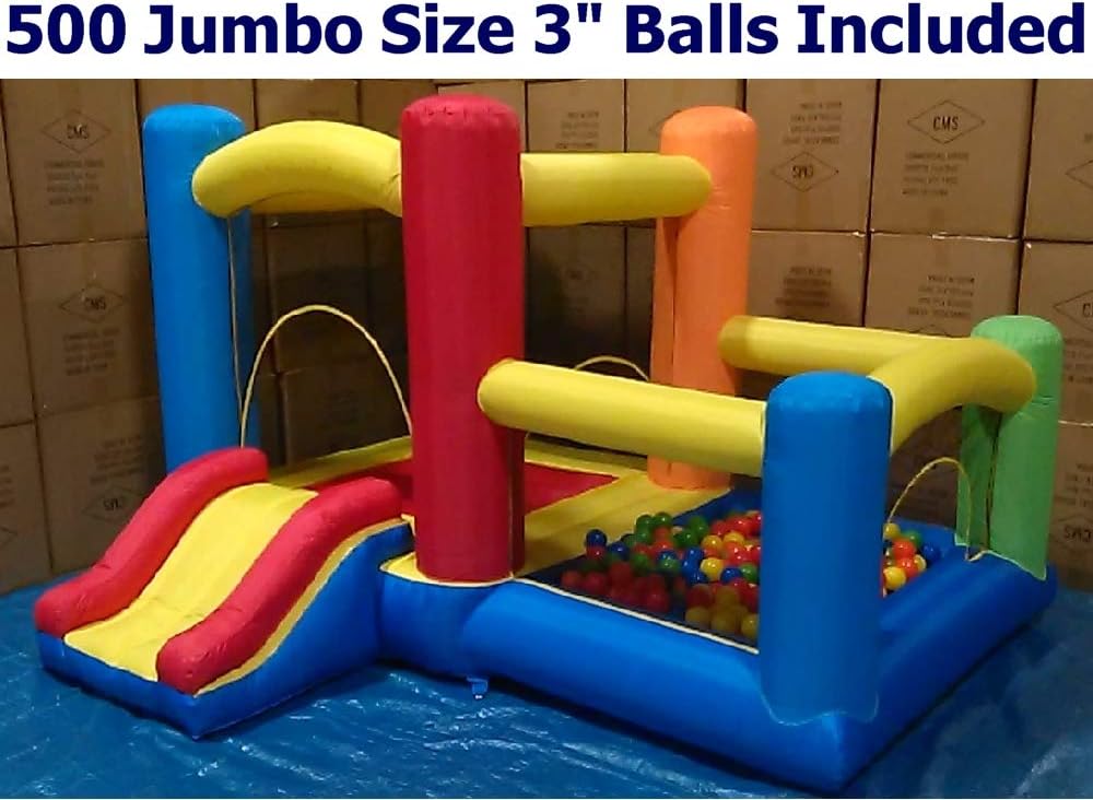 ( 500 Jumbo Balls Included ) Little 3-in-1 Castle Bounce House w/ Ball-Pit & Slide - Best for Kids Age 1~6, Perfectly Sized for Indoor / Outdoor Use (AZ-650 w/ Ball-Pit & Slide, with 500 Balls)