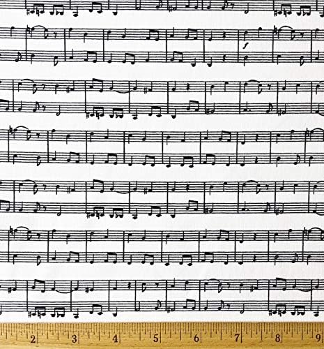 1 Yard -"Let There Be Music" Black Musical Staff Striped on White Cotton Fabric (Great for Quilting, Sewing, Craft Projects, Blankets & More) 1 Yard x 44"