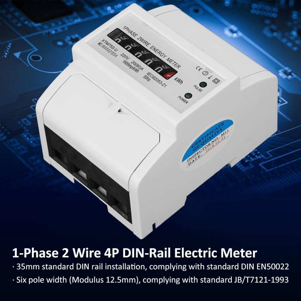 Digital DIN-Rail Electric Meter LCD Display Energy Meter 220V 1-Phase 2 Wire 4P Electronic KWh Backlight Meter(20(80) A) - Image 3