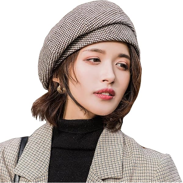 4351 Women Retro Houndstooth Beret Hat Newsboy Caps Fashion Winter Knitted Women Newsboy Caps Warm Visor British Beret Hat Cozy Fall  main image 3
