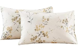 ECOCOTT 2 Pack Pillowcase King Size with Vintage Wash Painting Floral Pillow Cases Set, 100% Cotton King Pillow Covers Envelope Closure (King, 20"x36")