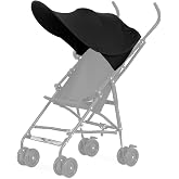 Stroller Canopy Compatible with Dream On Me, UPF 50+ Sun Shade Cover | Smooth black fabric with reinforced seams fits umbrella strollers for outings, folds compactly, and secures with buckles.