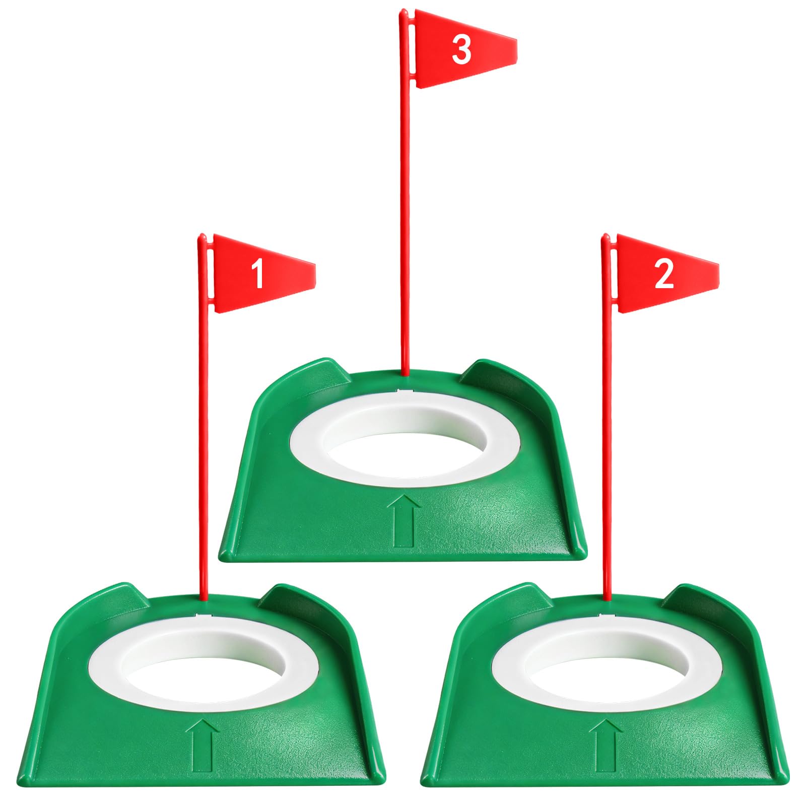 AXKAL Golf Putting Cup With Number Flags 3/6/9 Pcs, Portable Indoor Outdoor Golf Putt Hole Practice Accessories Training Aid, Color In Pink Green For Backyard Lawn Home Use (3 Pack-Aqua)