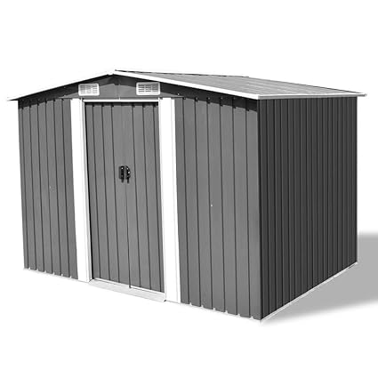 Vidaxl Garden Storage Shed Grey Metal 257x205x178cm Tool Organiser