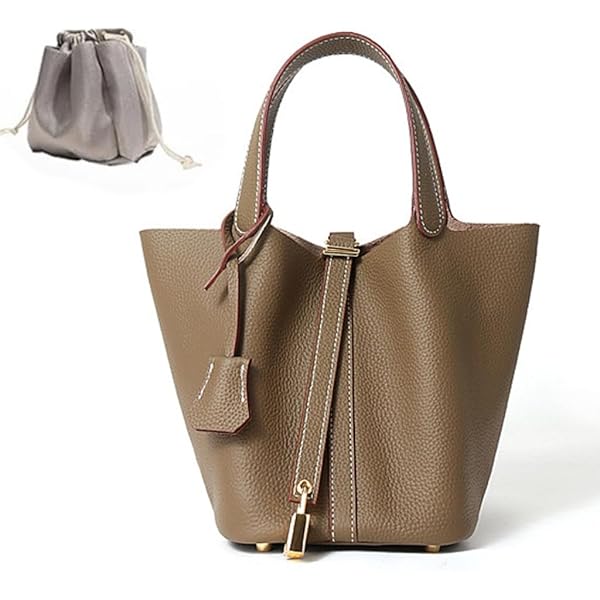 Amazon.com: Genuine Leather Lock Design Bucket Bag Vegetable