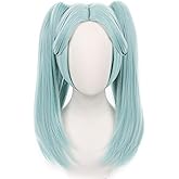 maysuwell Cosplay Wig Anime Halloween Wigs Long Green Two Pigtail Hair Synthetic Fabric with Wig Cap for Women Comic Con, Cosplay Show