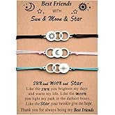 MXXGMYJ Best Friend Bracelets for 3 Colorful Friendship Bracelets Gifts for Women Cute Bestie Birthday Gifts for Her Sun Moon and Star Bracelet Set of 3 Long Distance Best Friends Bracelet Gift Ideas