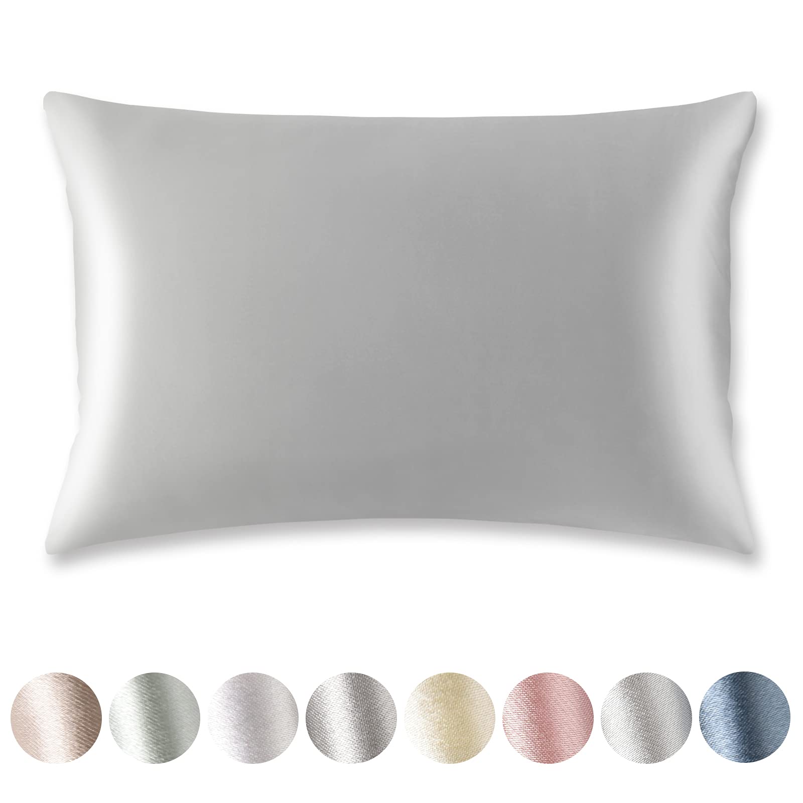 LIFEASE 100% Pure Mulberry Silk Pillowcase for Hair and Skin, Hypoallergenic, Both Sides 19 Momme Silk with Envelope Design, 1pc(50x75 cm, Silver Gray)