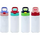 MAIKESUB 4 Pcs Sublimation Blank Stainless Steel water bottle 12 OZ Straight Stainless Steel Insulated Tumblers Different Color Splash-Proof Lid Shatterproof Water Cup