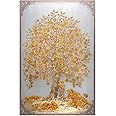Dharvika Innovations Vastu Money Tree, Golden Tree Painting, 12x18 Inch, Unframed, Sparkle Coated Lami, Living Room, Office Decor