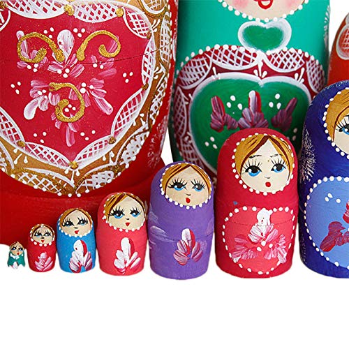 Pixnor - - Russian Nesting Dolls Set 10 Pcs Matryoshka Wood Stacking Nested Set Story Girl Handmade Toys For Children Kids Christmas Birthday Halloween Wishing Gift