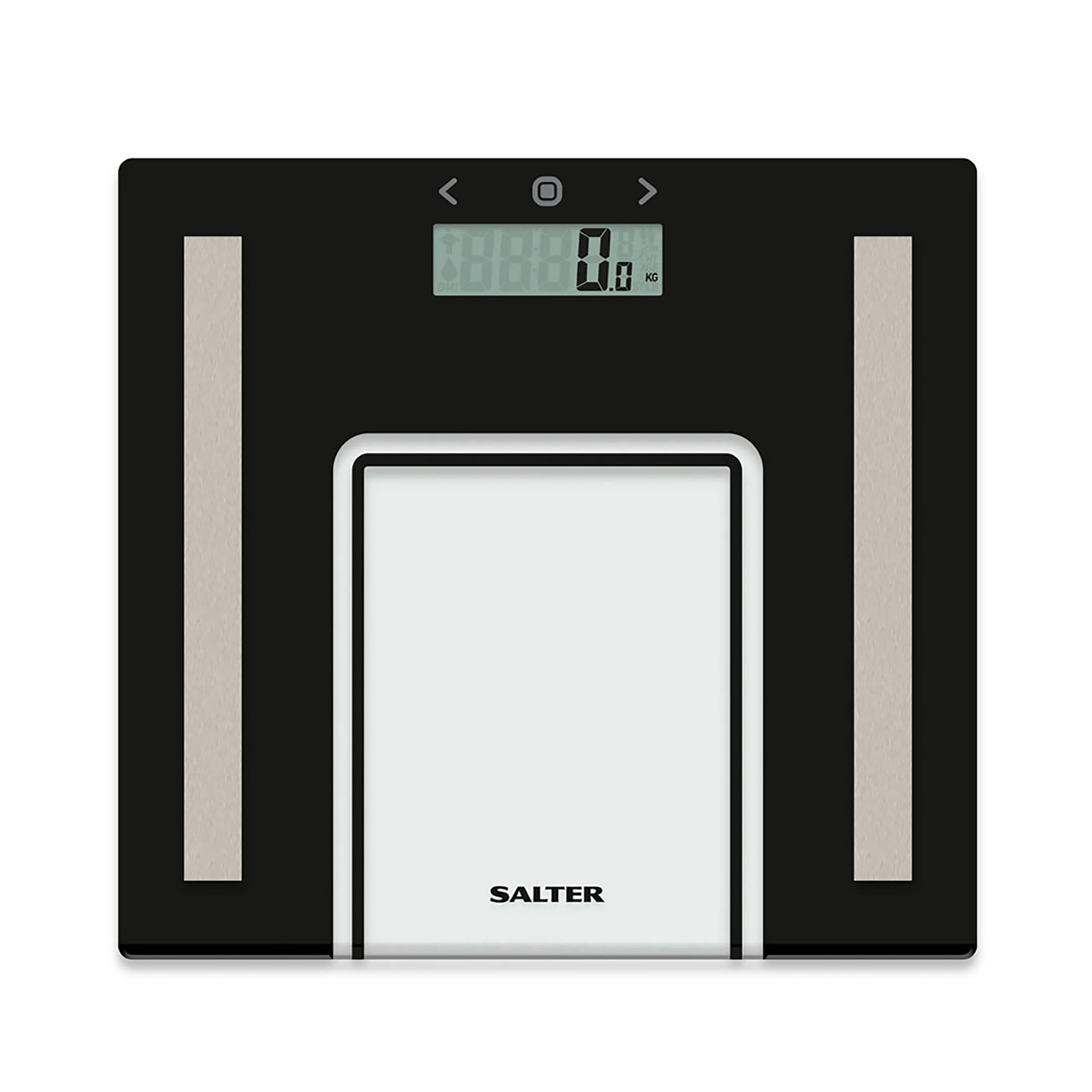 Salter Glass Analyser Bathroom Scale -180 Kg Maximum Capacity, 8 User Memory, Athlete Mode, Digital Weighing Scales, Slim, Measures Body Weight/Fat/Water, BMI, Includes Carpet Feet, Black