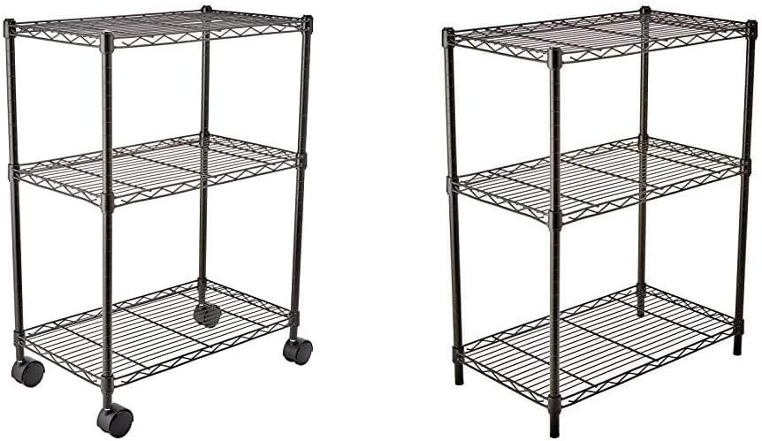 Basics 3-Shelf Heavy Duty Shelving Storage Unit on 2" Wheel Casters, Metal Organizer Wire Rack, Chrome (23.2L x 13.4W x 32.75H): Home & Kitchen