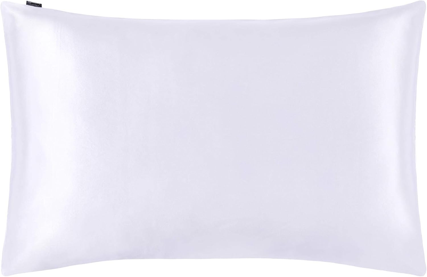 LILYSILK 100% Mulberry Silk Pillowcase 19MM Both Side Silk Hypoallergenic Breathable Housewife Pillow Cover with Envelope Closure for Hair and Skin(White,Standard 50x75cm)