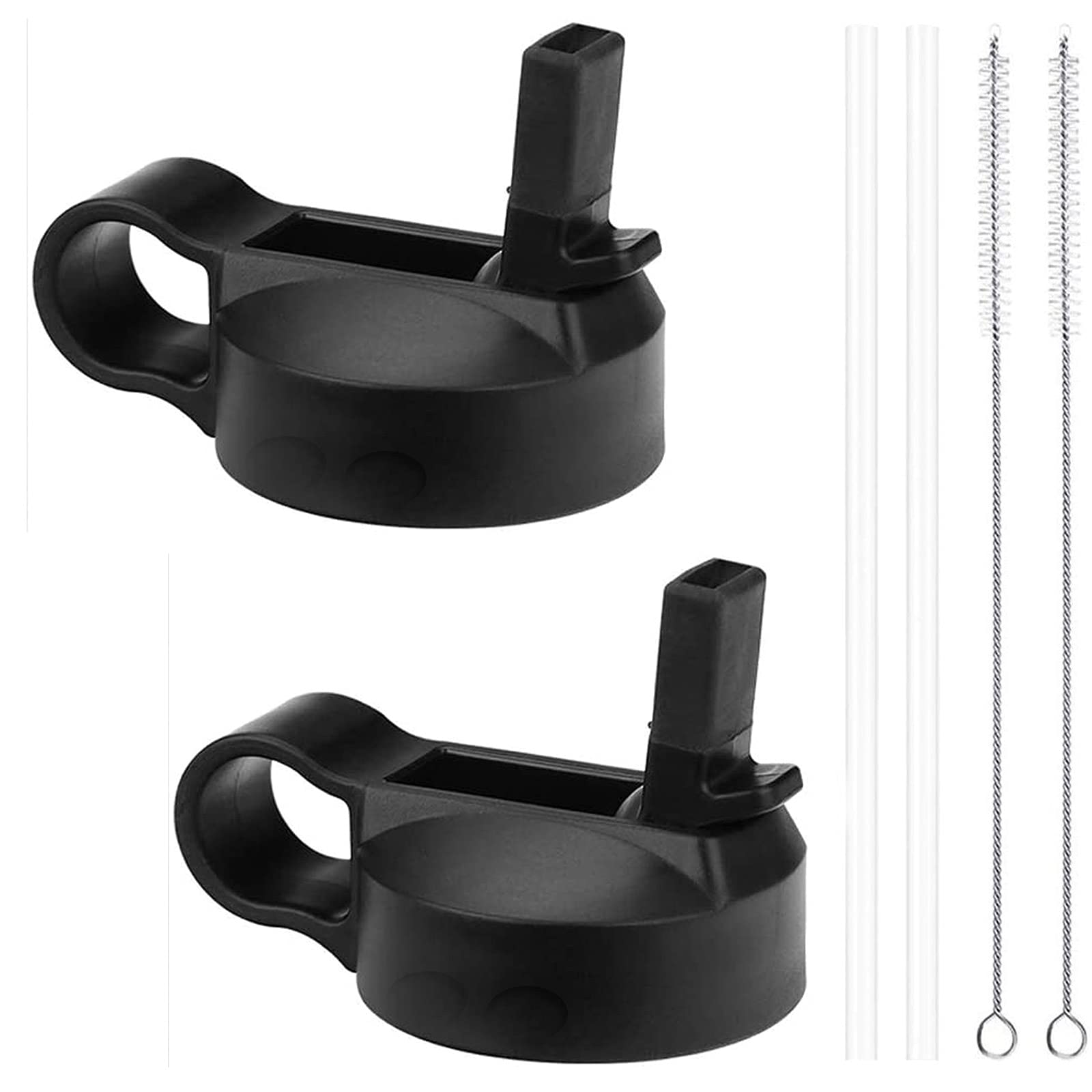 Top Souls Wide Mouth Straw Lids Compatible with Most Sports Water Bottles, 2 Lids 2 Long Straws 2 Brushes in 1 Value Pack