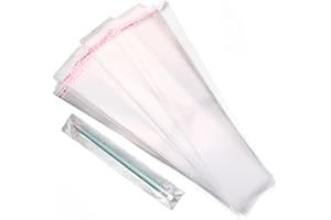 100Pcs Self Sealing Cellophane Bags, 3x12 Inch Clear OPP Pretzel Rod Bags, Resealable for Toothbrush, Pencil, Necklace, Candy