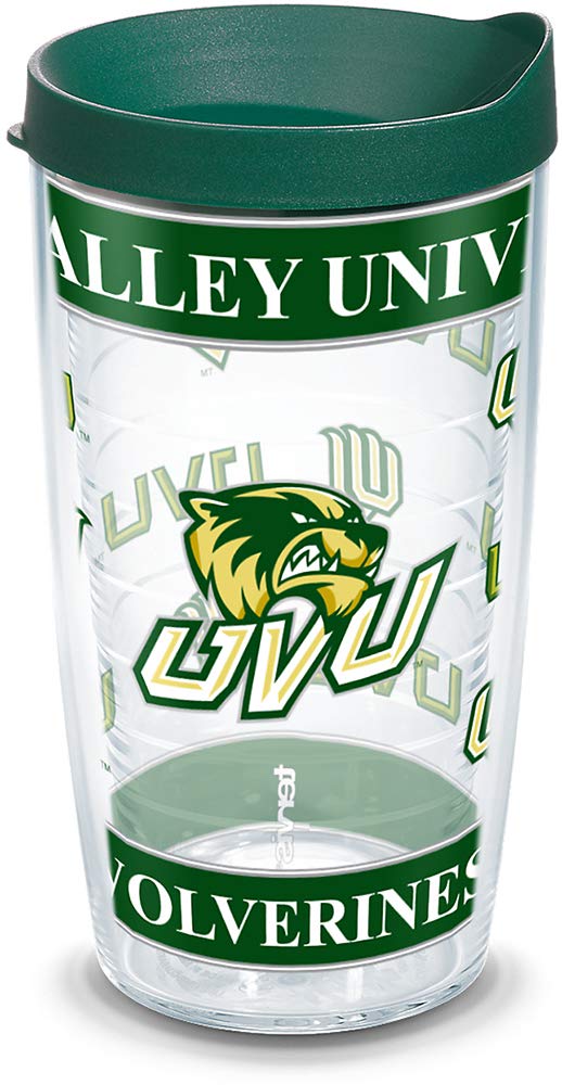 Tervis Utah Valley Wolverines Logo Tumbler with Wrap and Hunter Green Lid 16oz, Clear