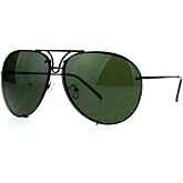 Oversized Round Pilot Sunglasses Metal Rims Behind Lens Spring Hinge