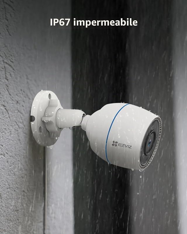 Telecamera Wi-Fi Esterno FHD 1080P, IP Videocamera di Sorveglianza, Rilevamento del Movimento, Difesa Attiva, Impermeabile IP67, Compatibile con Alexa, C3TN 2MP Versione Notturna a Colori