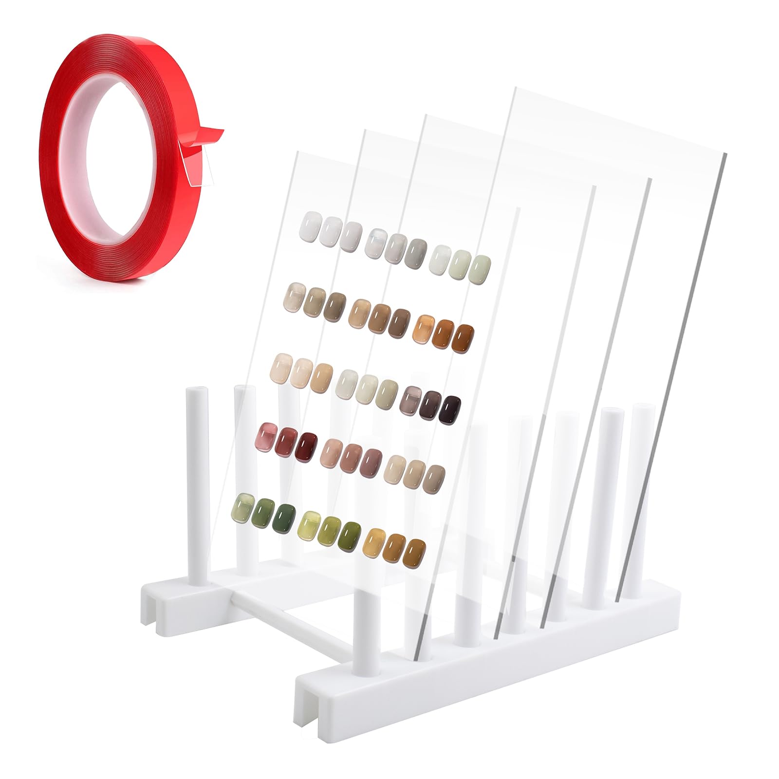 Photo 1 of 4-Piece Transparent Nail Art Display Set with Plastic Holder, Acrylic False Nail Tips Sample Display, Practice Board with Double-Sided Tape