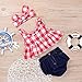 Baby Girls Plaid Ruffle Bowknot Tank Top+Denim Shorts Outfit with Headband