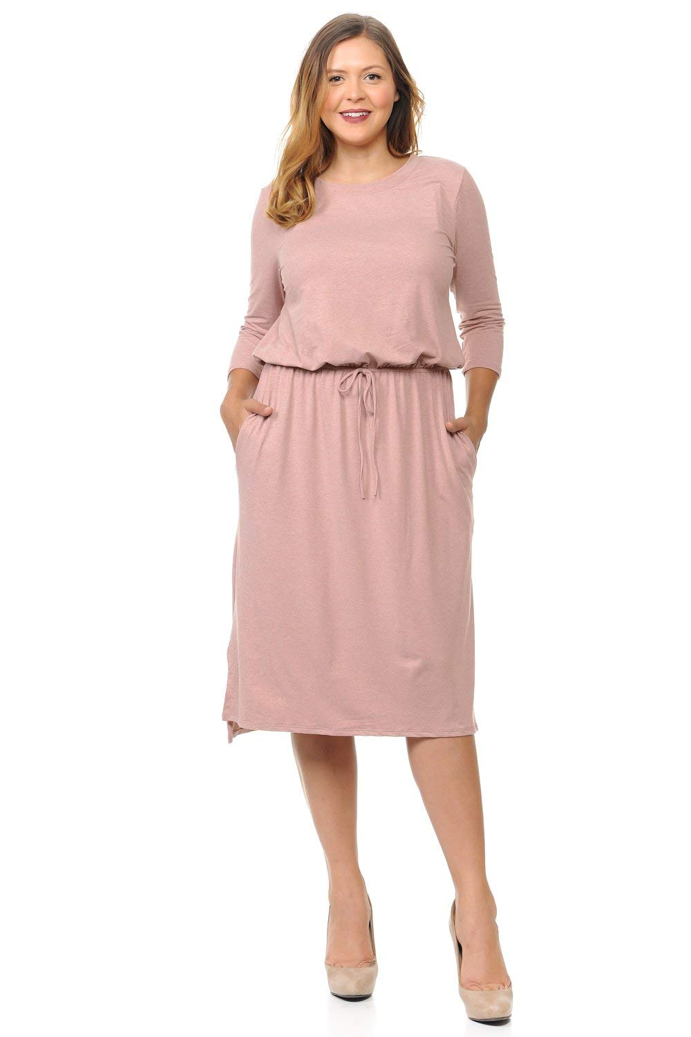Pastel by Vivienne Women's Midi Dress with Pockets and Elastic Waist