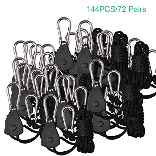 TopoGrow 144PCS/72 Pairs Rope Ratchet Grow Light hangers YoYo Hangers 1/8'' 150lb (144PCS/72 Pairs)