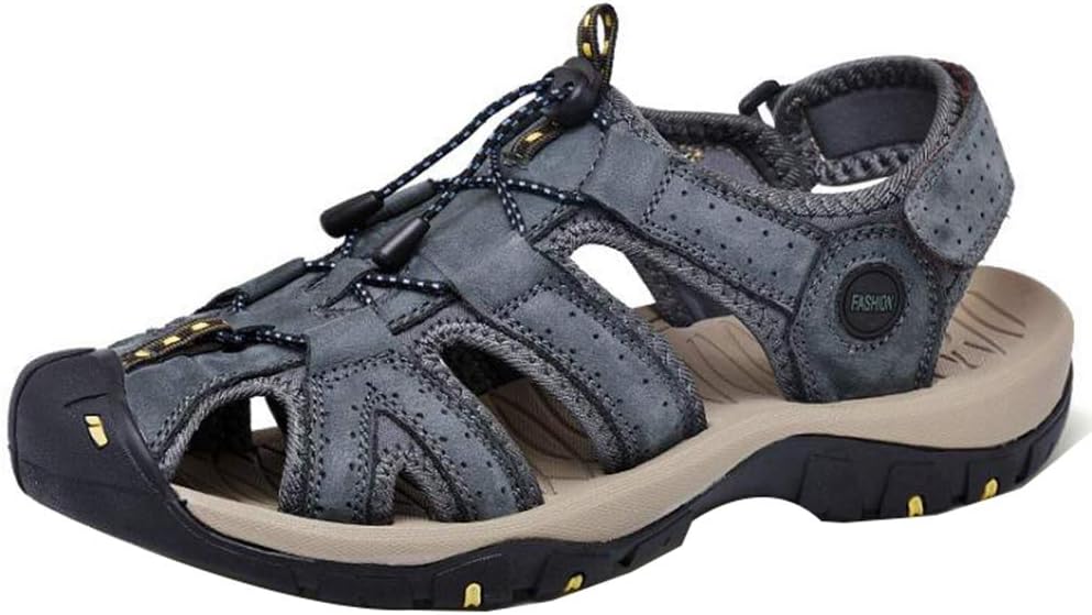 Scennek Walking Summer Leather Sandals Hiking Outdoor Sports Velcro Closed Toe Beach Shoes