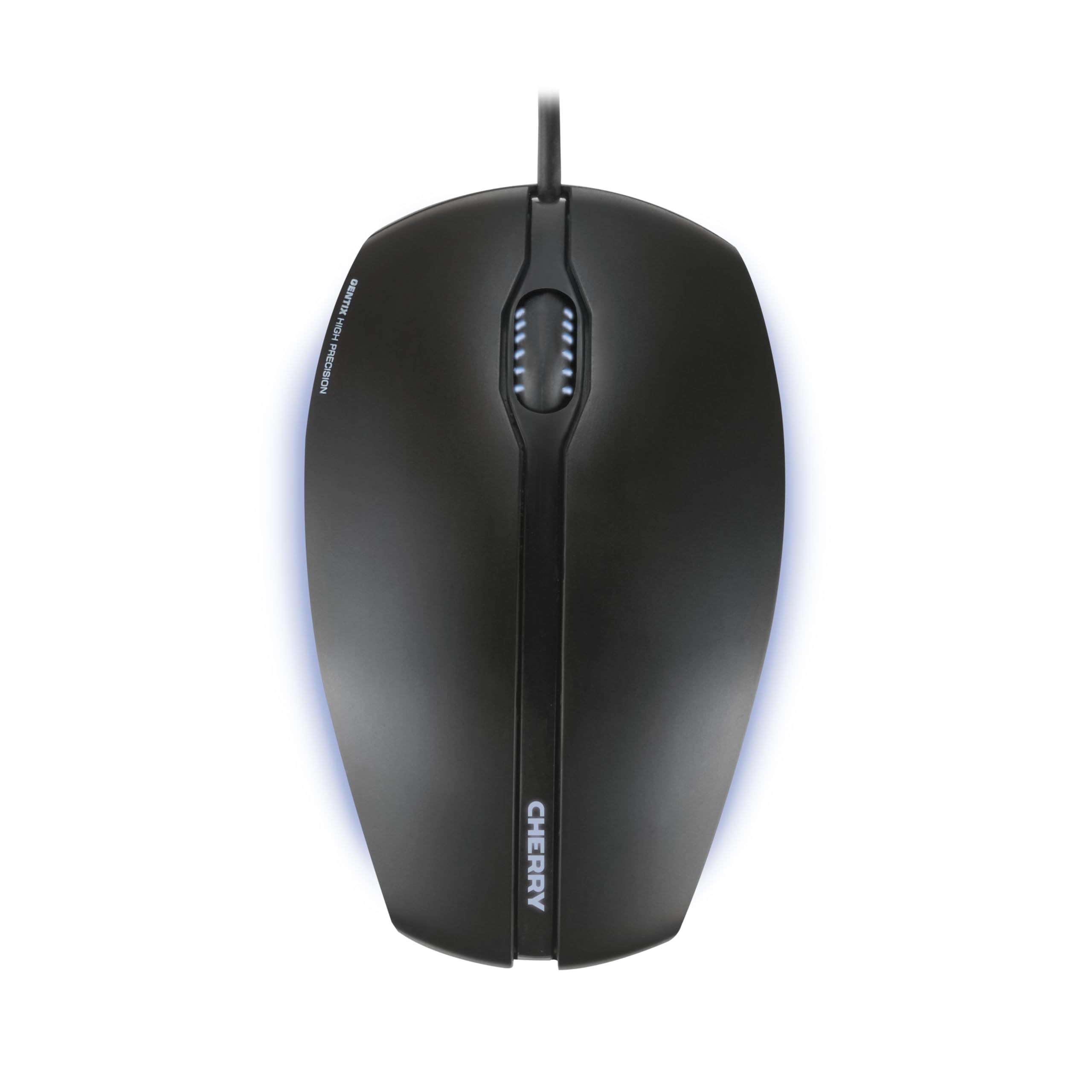 CHERRY GENTIX ILLUMINATED, Wired Mouse, Blue Illuminated Side Panels & Scroll Wheel, 3 Buttons, Optical Sensor (1,000 dpi), Symmetrical Design, Black