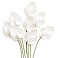 Ling's Moment White Anthurium Flowers, 8pcs Artificial Silk Filler Plants, Faux Greenery Stems for DIY Wedding Bouquets Centerpieces Arrangements Bridal Shower Party Home Decorations