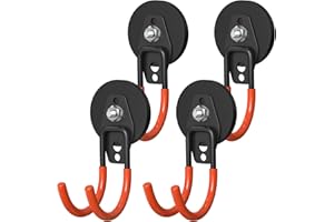 Lvoess Heavy Duty Storage Magnetic Utility Hooks Large Garage Magnet Hooks with Anti-Slip Coating for Metal Cabinet,Pegboard,Garage Shelve,Garden Tools (4PCS 2.59'' Orange)