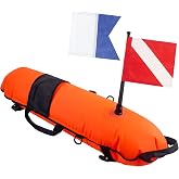 Diving Surface Marker Buoy+2 Dive Flags, Inflatable Spearfishing Float Bouy | High-Visibility Scuba Signal Float, PVC Diver Down Buoy with Dive Flags,Multiple D-Rings for Freediving