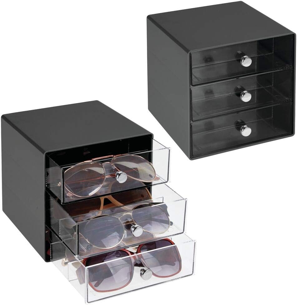 mDesign Stackable Plastic Eye Glass Storage Organizer Box