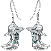 BETHZA Genuine Turquoise Boot Earrings 925 Sterling Silver Turquoise Cowgirl Boots Dangle Drop Earrings Western Bohemian Jewelry Gifts for Women Mom Wife