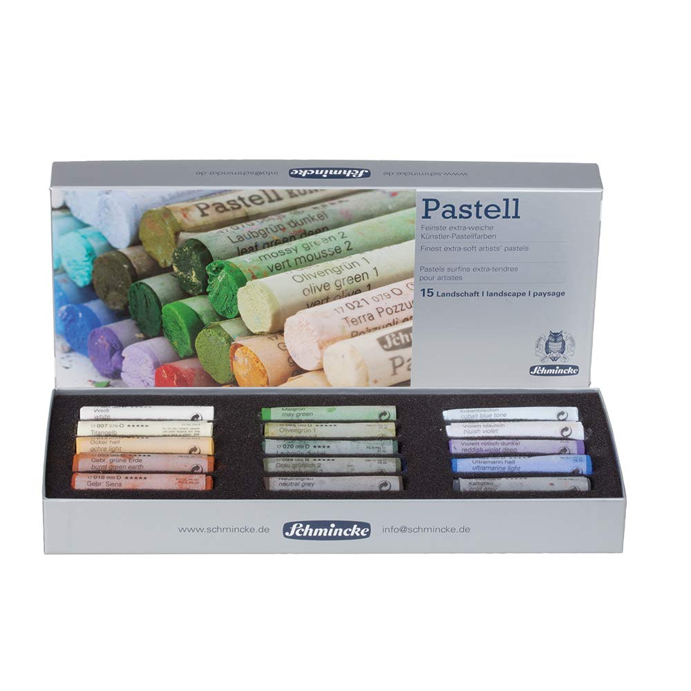 Schmincke - Pastels, 15 colours Landscape, 77 315 097, cardboard set with 15 pastels, handmade pastels, brilliant, velvet-matt, highly lightfast colours
