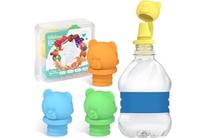 Giichen No Spill Water Bottle Caps - BPA Free Silicone Water Bottle Top Protects Childs Mouth, Replacement Bottle Spout Adapter for Toddlers, Baby and Adults - 4 Pack (Blue, Green, Yellow, Orange)