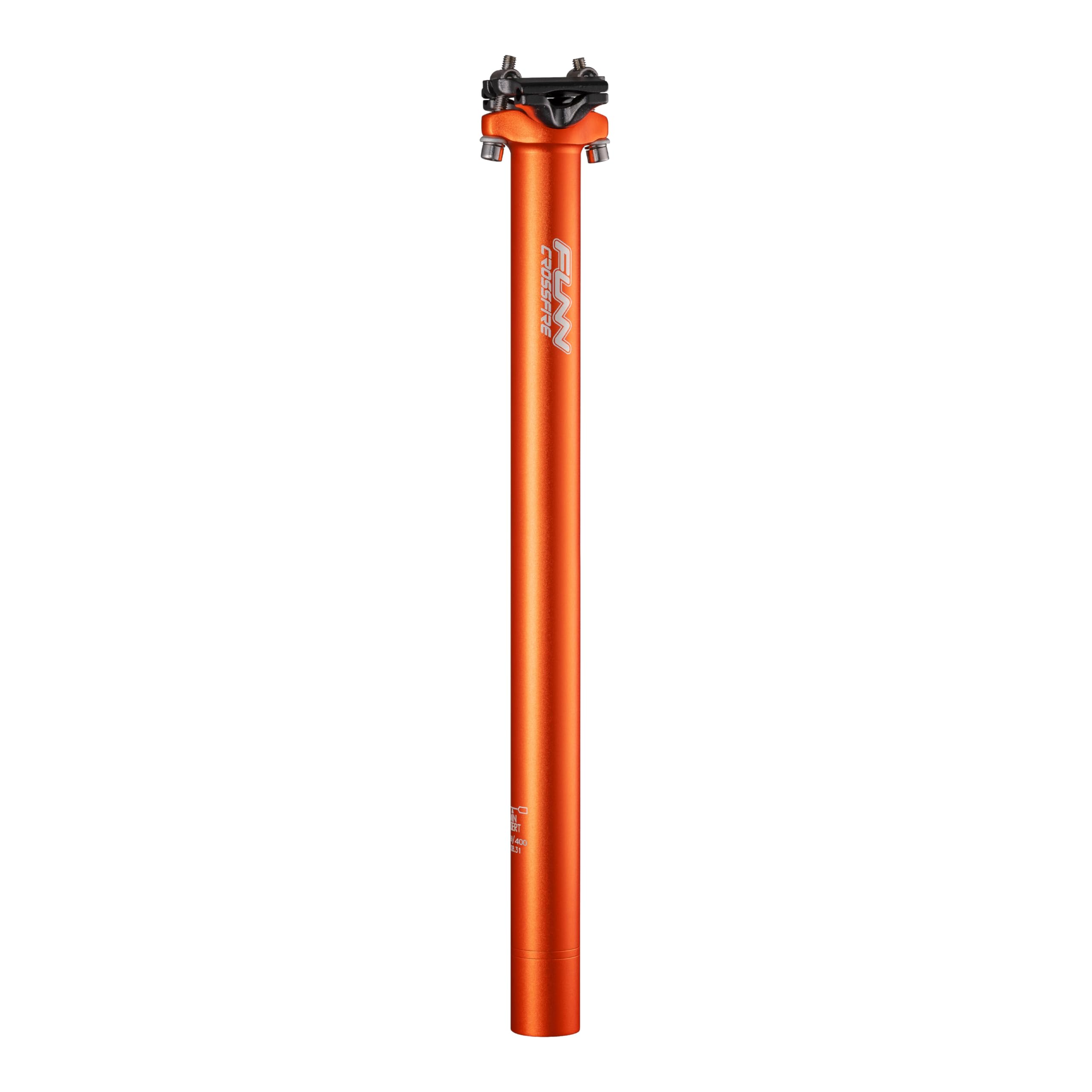 Funn Crossfire Bike Seat Post, Length 400mm, Diameter 31.6mm, Aluminum Alloy AL6061, 3D Forged, One Piece Head and Shaft (Blast Orange)