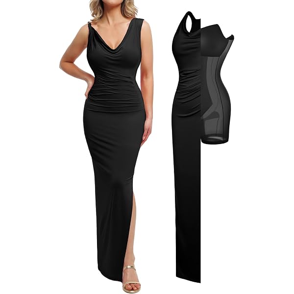 Popilush Formal Cocktail Dresses - Shapewear Long Sleeve Maxi Dress for  Women Fall Square Neck Bodycon Dress Built-in Bra Black at Amazon Women's  Clothing store