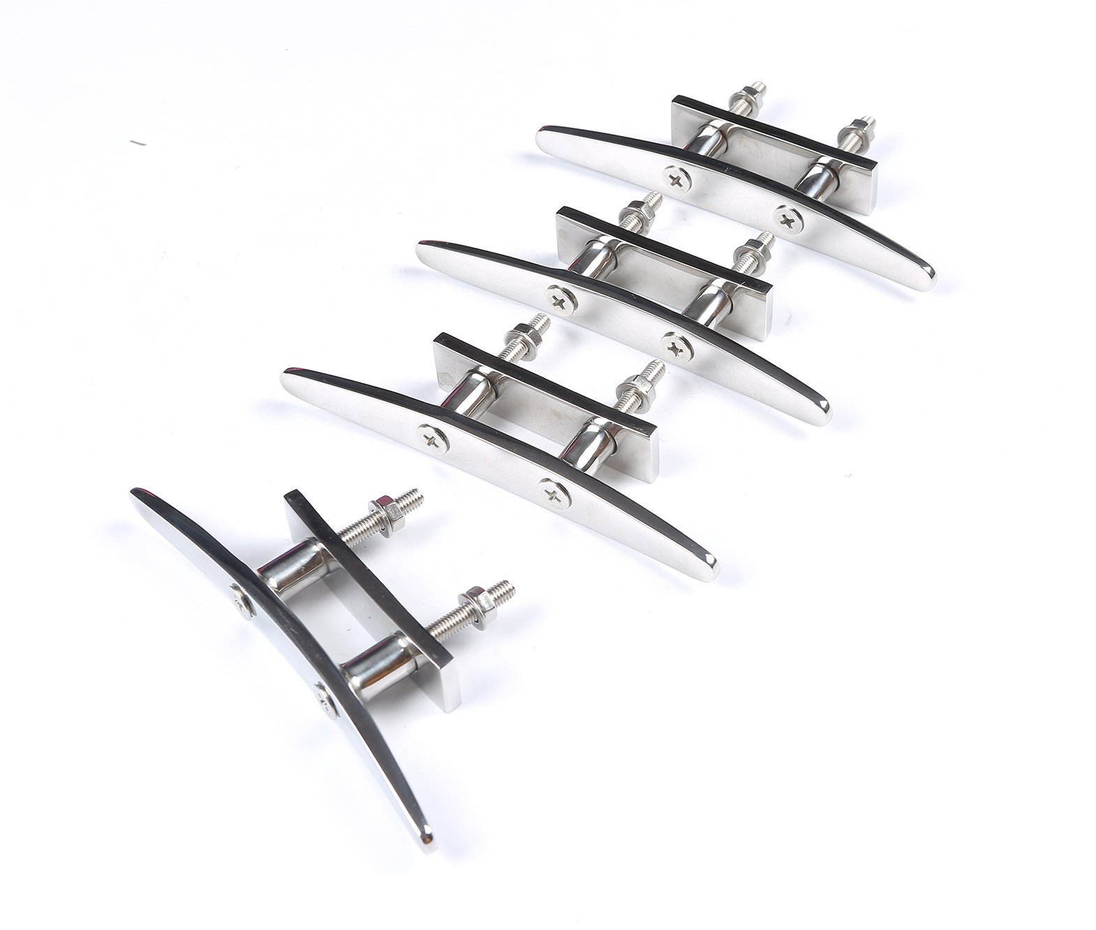 Mxeol Marine Cleats 5 Inch Boat Dock Stainless Steel Flat Top 2 Holes Mooring w/Fasteners Pack of 4