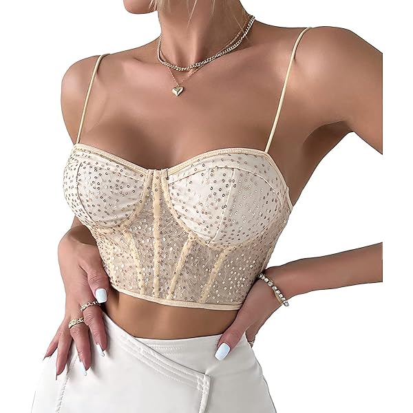 Amazon.com: Naimo Women's Glitter Sequin Corset Crop Top