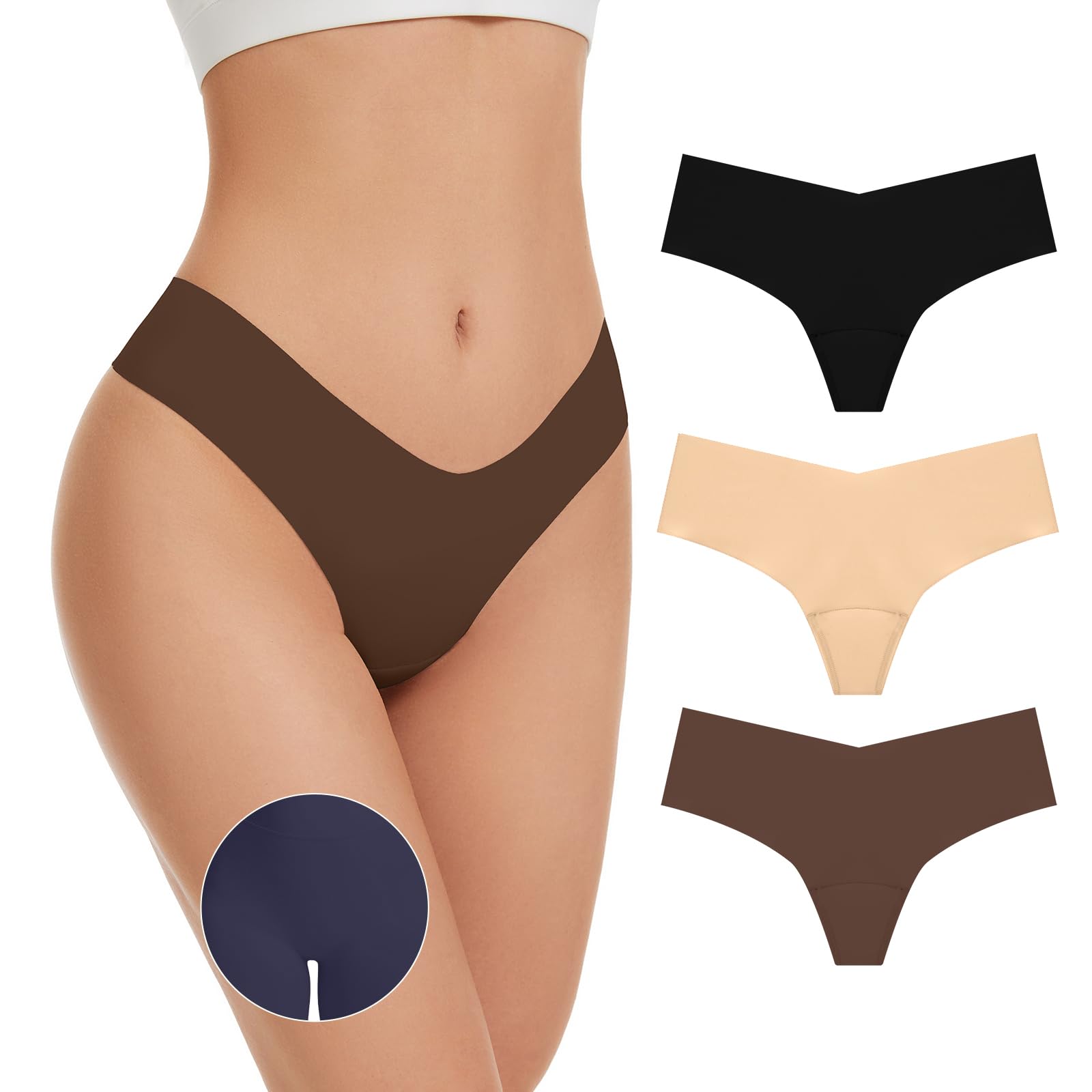 Photo 1 of OVRUNS Seamless Thongs for Women Low Waist Invisible No Show Thong Panty Liners Workout G-String Thongs Underwear 3 Pack-combo black S