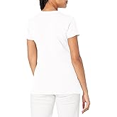 Armani Exchange Women's Slim Fit Stretch Cotton Metallic Logo V Neck Tee