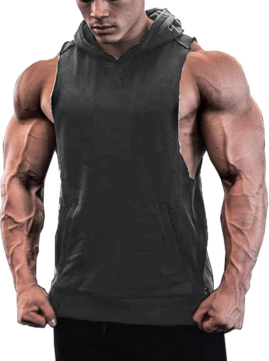 Sleeveless gym hoodie mens Clearance