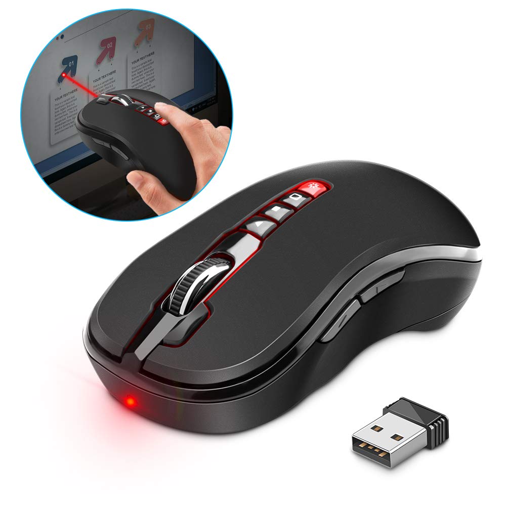 Opluz Wireless Mouse, Bluetooth Presenter Mouse 7 Programmable Button with PowerPoint Clicker Presentation Remote Control Laser Pointer 1200DPI Adjustable for Laptop Chromebook, PC, Desktop, Notebook
