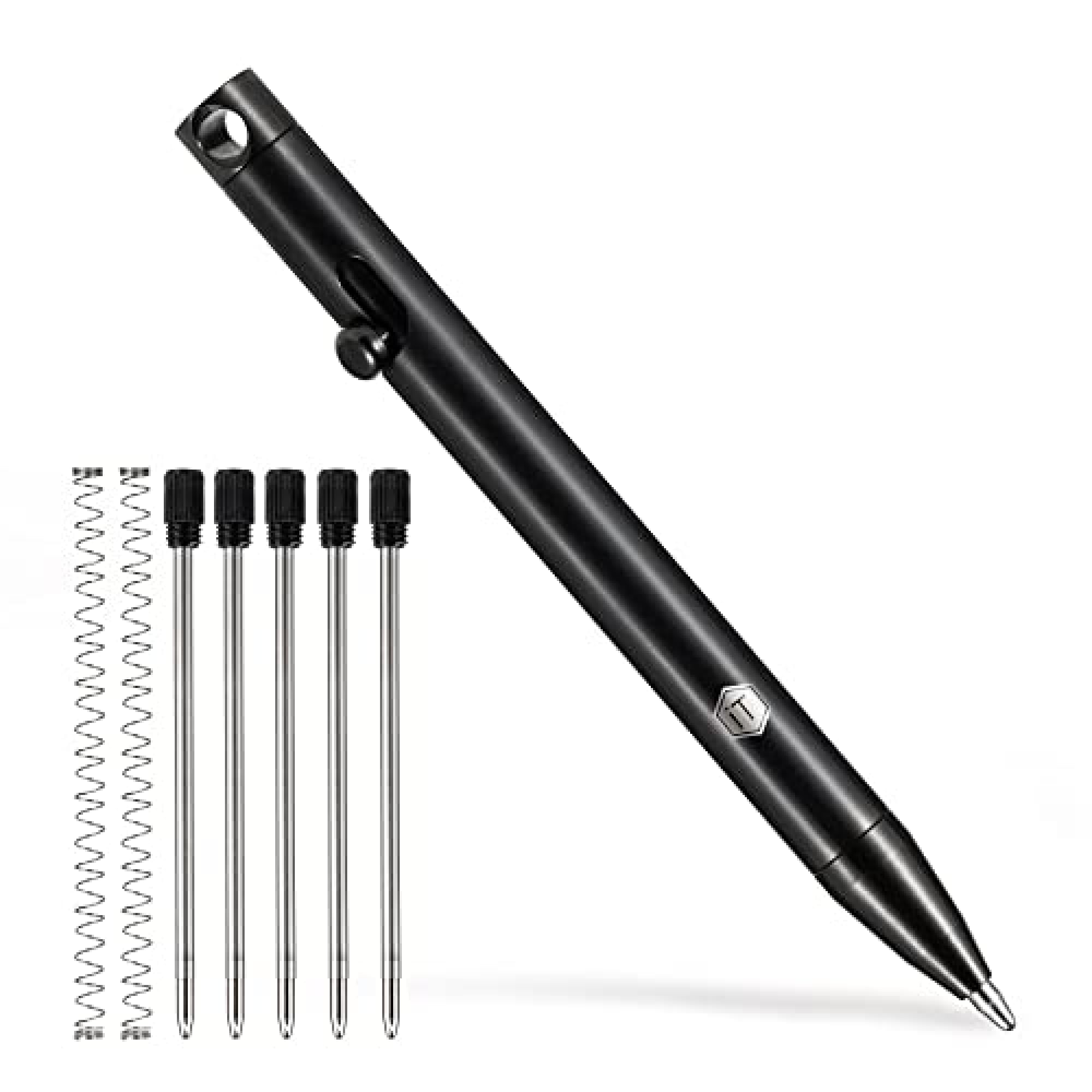 KeyUnity Titanium Retractable Ballpoint Pen, Ball-point Pen with Refills, Mini Titanium Alloy Keychain EDC Pocket Pen with Clip , Black Ink (PVD Black)